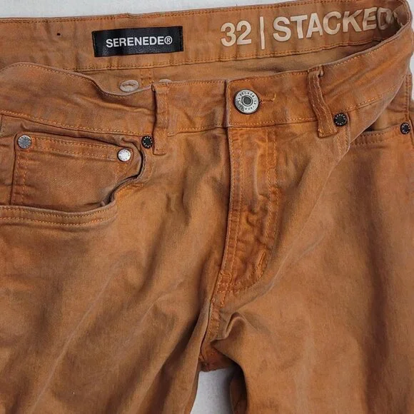 Serenede Stacked Orange Grunge Flare Pants | Men’s 32x34 | Y2K Streetwear Retro - Picture 3 of 8